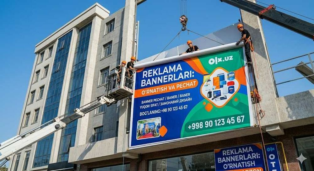 Reklama banneri pechati va o'rnatish. Eng sifatli va arzon narxlarda!
