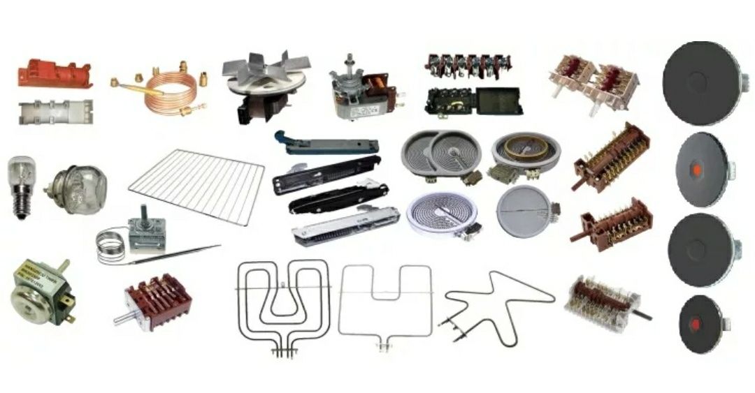 Запчасти для газовых плит. Запчасти для плит. Детали электрической плиты. Комплектующие для электроплит. Запчасти для электрических духовых шкафов.