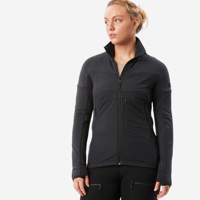 Hanorac trekking Mt900 lână merinos Negru - produs resigilat Decathlon