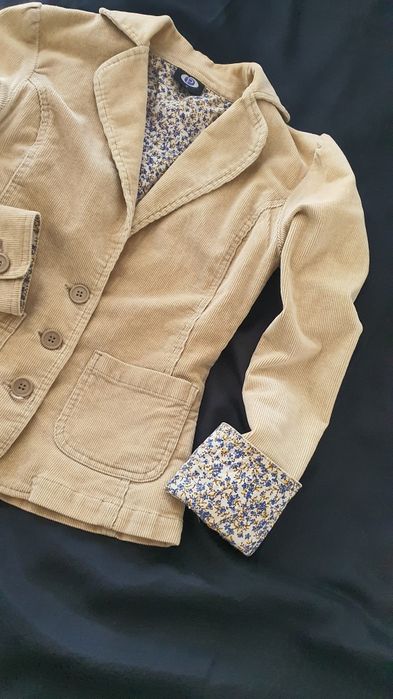 Sacou damă XS/S jachetă raiată bej, slim fit, casual chic primăvară, buzunare