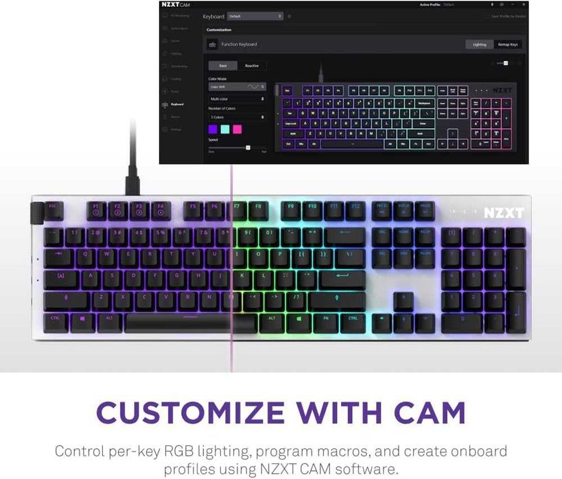 NZXT FUNCTION TENKEYLESS гейминг клавиатура, бяла, суичове Gateron Red