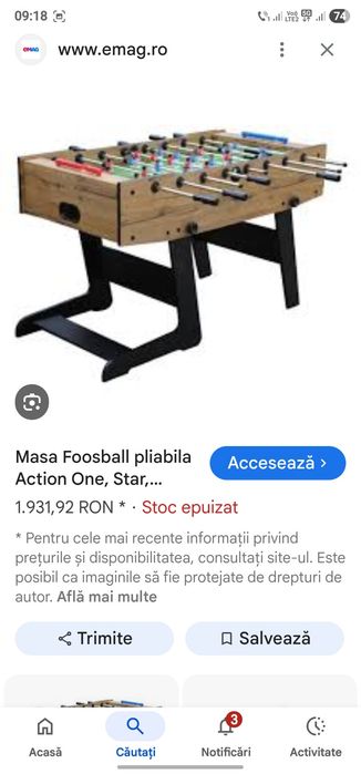 Masa pliabila fotbal, mare