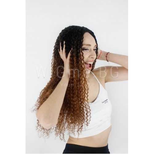 Дълга кестенява къдрава лейс фронт перука Амалия