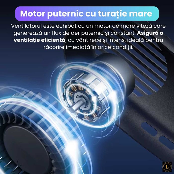 Ventilator portabil cu placi reci, racire 3D 720°,4 zone de ventilatie