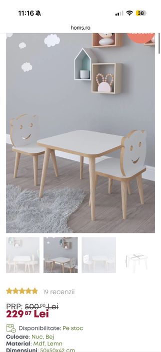 Masuta cu scaune pentru copii noi