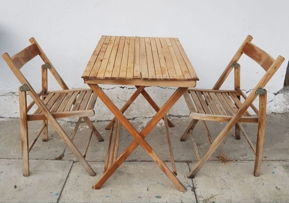 Set din lemn doua scaune cu masă pliabile picnic terasa balcon gradina