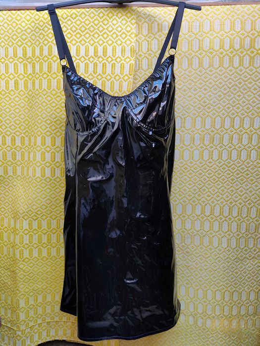 Нова черна лачена латексова дълга рокля от PVC лак, номер 44, размер L