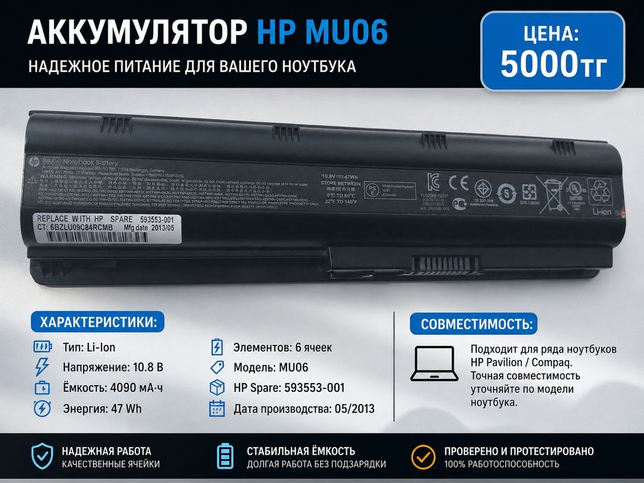 Аккумулятор для ноутбука hp mu06