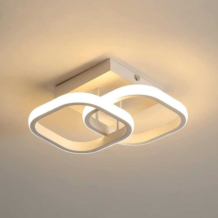 LED абажур 19 W 2 форми, Квадратни,Топла светлина 3000K, Бял