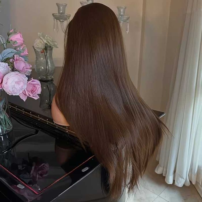 Дълга права кафява перука 70 см - Lace Front 13×4