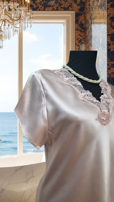 Cămașă de noapte Silksilky 100% mătase naturală roz pudră