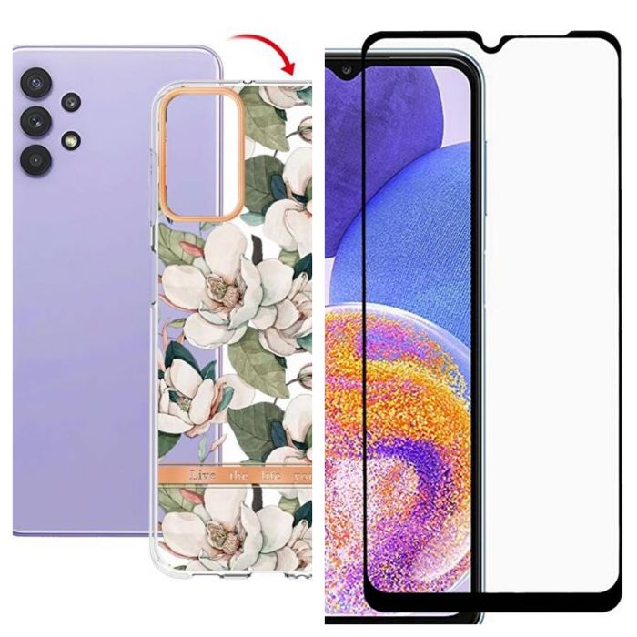 Husa+2 Folii Samsung Galaxy A23 (4G/5G),A13 4G- Gel TPU Flower
