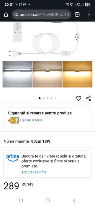Lampă LED pentru oglindă de baie cu întrerupător, 18 W 80 cm