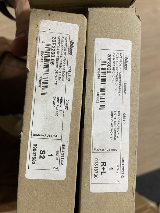 Set 2 sisteme Blum Aventos HF (Mecanism uși pliante) – NOI, Nefolosite