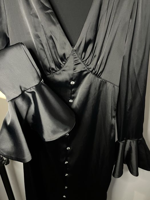 Rochie neagra satinata lunga S-M
