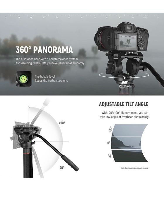 Проф. Монопод. 6КГ. Флуидна глава. Фото. Видео. Камера. Neewer