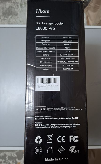 Aspirator Robot Tikom L8000 Pro cu Mop, 6000Pa, Navigare Lidar, Control prin Aplicație, 150 Min