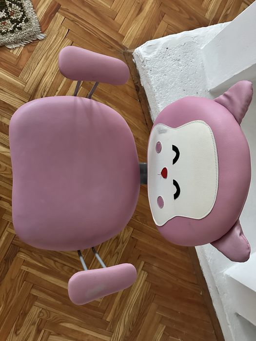 Детски/Ученически офис стол – розов с котешка облегалка, регулируем