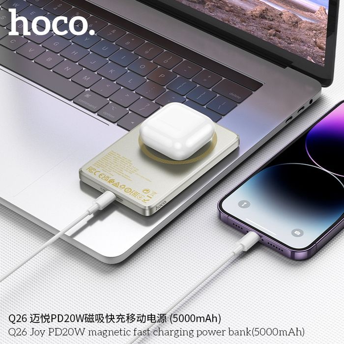 Hoco Q26 Joy 2 в 1 Ультра Тонкий 5000 mAh PD-20W Power Bank iPhone 16