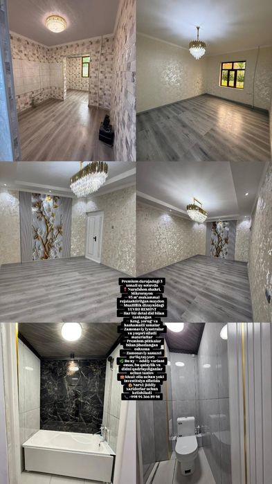 Uy sotiladi 3 xona 92kvadrat yevro remont