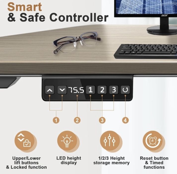 Birou Reglabil, Birou Electric Ergonomic, Alb, 120 x 60 Cm