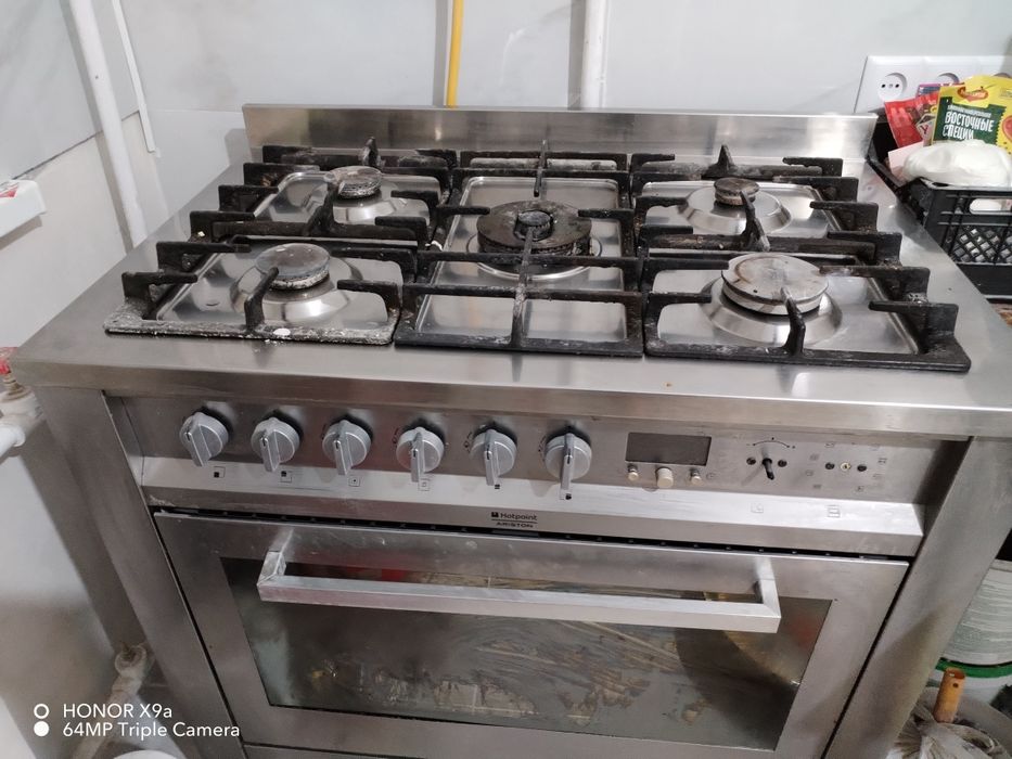 Газ плита, цвет стальной