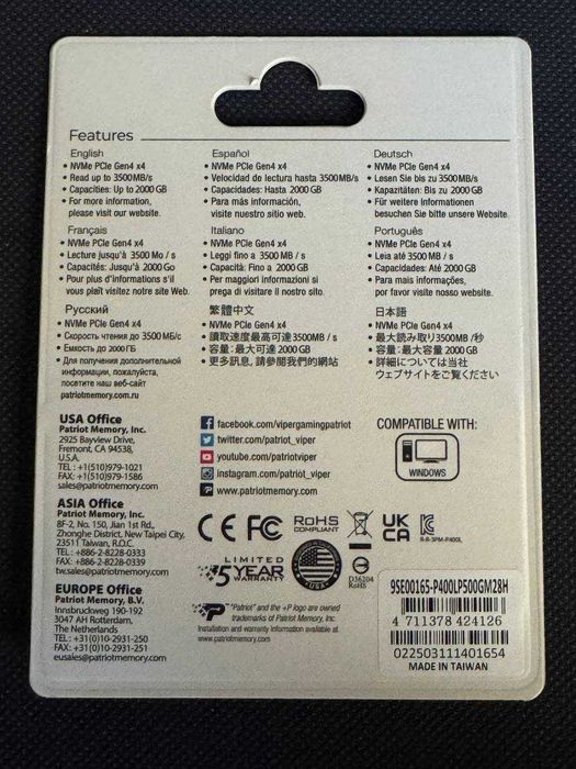 SSD M2 NVme Gen4 Patriot P400 Lite 500GB