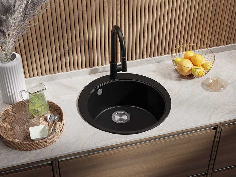 Черна кръгла кухненска гранитна мивка Пиза 50 Top 530 x 530 мм