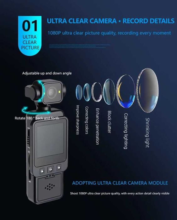 Спортна Камера за Външни Спортове DV01 Мини HD 1080p WiFi Джобна Рекордер Записване с Цикъл Клипс Задна Камера за Велосипеди