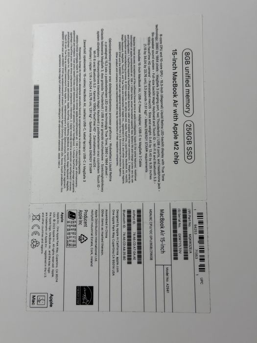 MacBook Air 15 inch 256GB