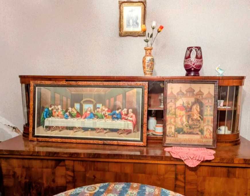 Icoană veche – cromolitografie litografie color, ramă aurită original