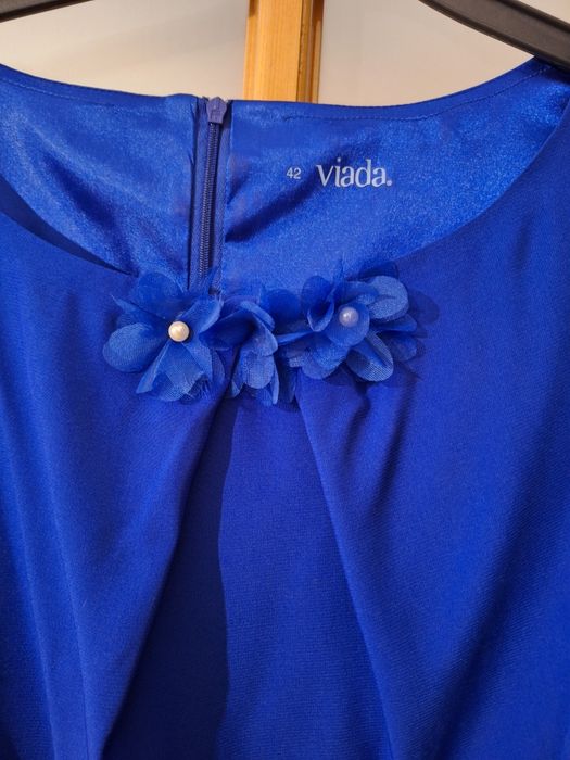 Rochie albastru electric cu maneci din voal