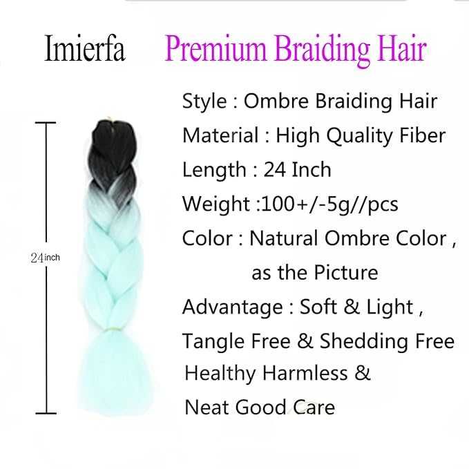 Три броя канекалон за плитки цвят омбре черно с мента Джъмбо плитка