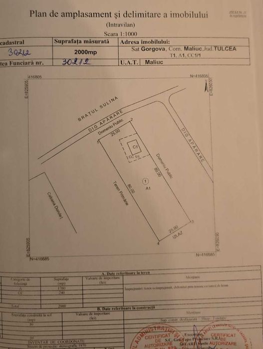 Teren in Delta Dunarii pe bratul Sulina, in Gorgova