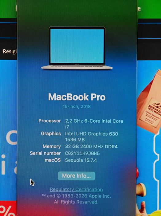 MacBook Pro 15 2018 i7, 32gb ram, touchbar, 500gb ssd, laptop apple