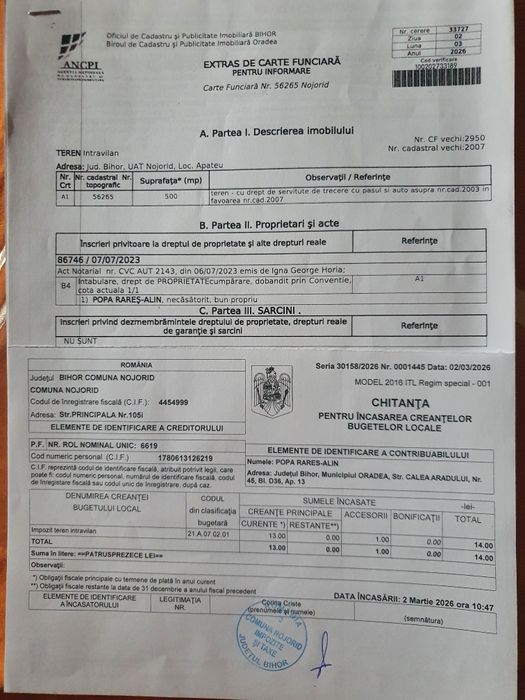 De vanzare teren,loc de casa in Nojorid Oradea