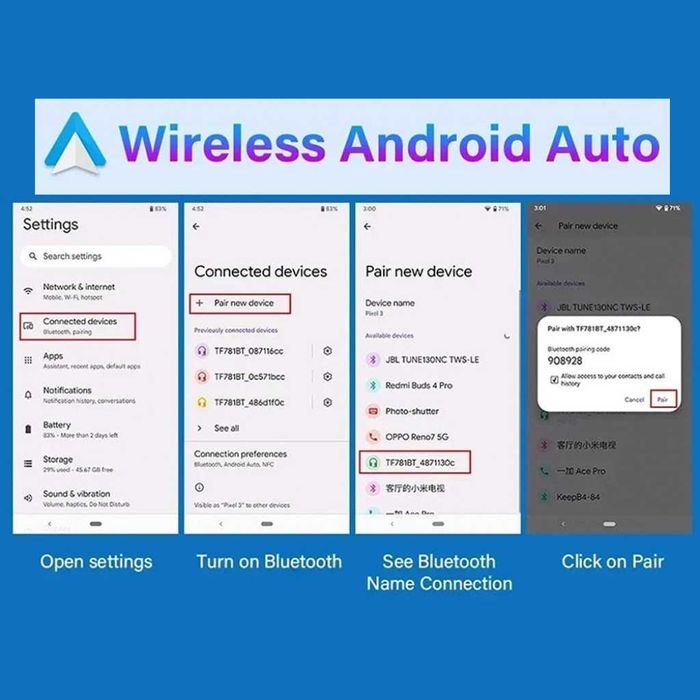 Мултимедия за автомобил Android CarPlay H605D-DVR, iOS Auto, 2 камери, Безжична връзка, FHD, IPS