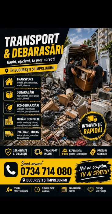 Debarasare Transport evacuarea mutari decopertări demolari moloz 24/7