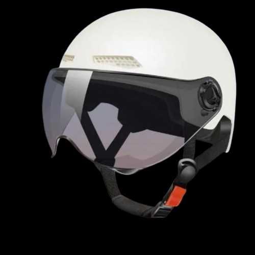 Casca Scuter/Trotineta electrica, marime universara, cu viziera, Alb