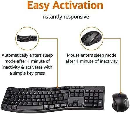 Комфортна Клавиатура Мишка Amazon Basics Ергономична, Безжична до 10м