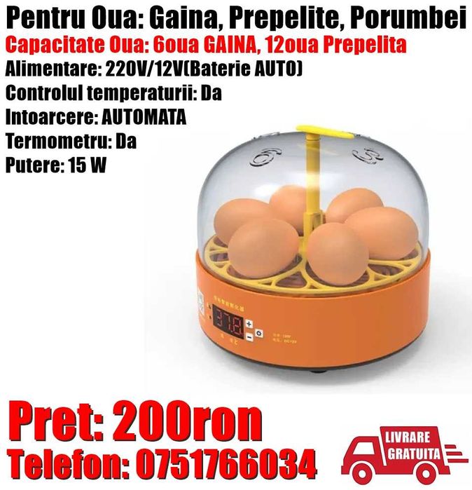 Incubator Automat Clocitoare 6 Oua Gaina Prepelite Pasari LivratGRATUI