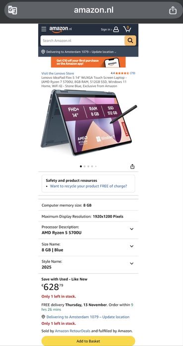 Laptop Lenovo IdeaPad Flex 5 14” Ryzen 7 8GB 512 GB  Win 11 Nou