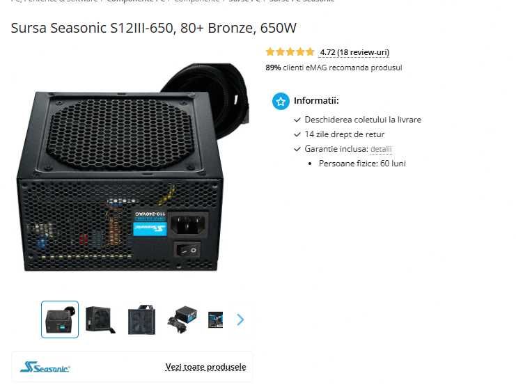 Sursa Seasonic S12III-650, 80+ Bronze, 650W