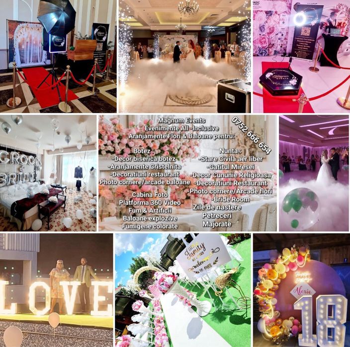 Nunta botez aranjamente flori/baloane/Cabina foto/360 video/Fum miri