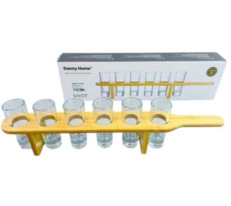 НОВ Комплект шотове за текила 6в1 с дървена тарелка