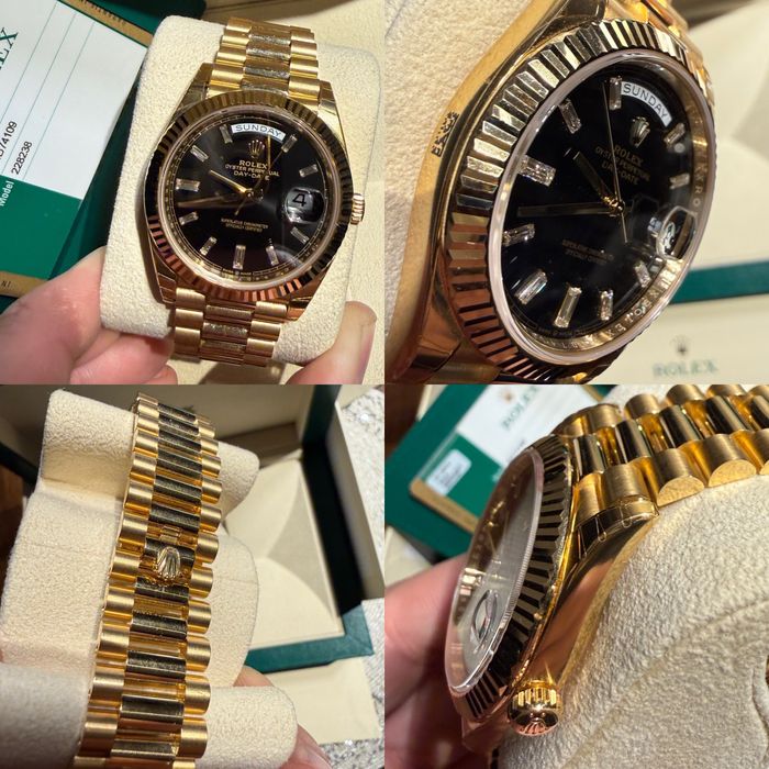 Rolex Day Date 40 18k Yellow Gold Black Baguette