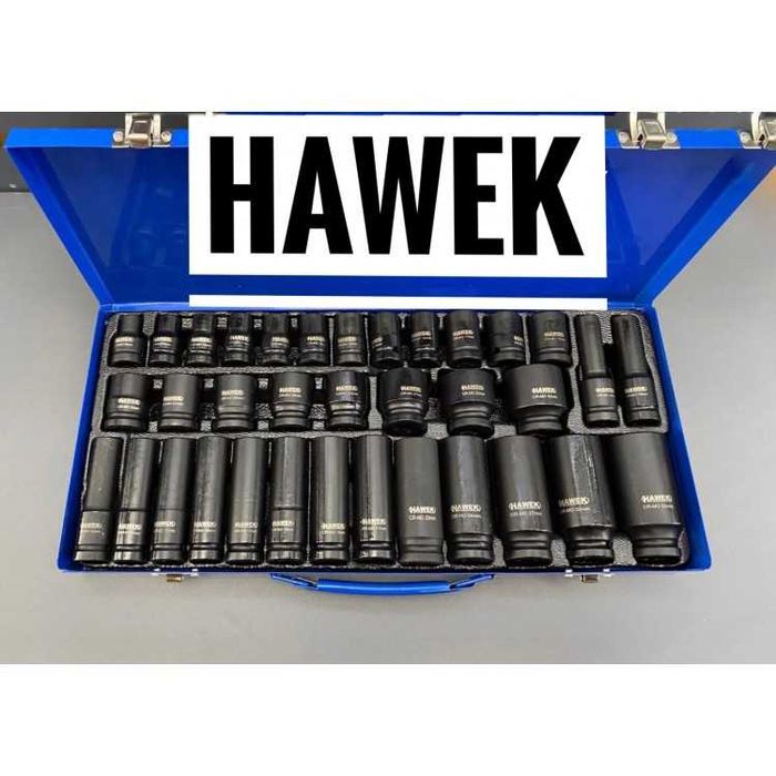 НЕМСКИ Ковани Ударни Вложки 1/2 35 части 8-32мм Hawek + ЛЕД ФЕНЕР