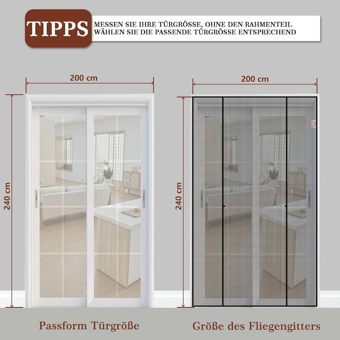200х240см Магнитни комарници, мрежа за двойна врата против комари