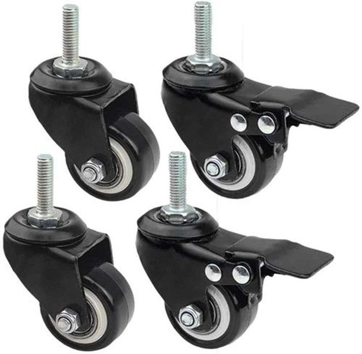 Roti Caster Pivotante 1.46" Grele, Cauciuc - 2 cu Frana, 2 Fara