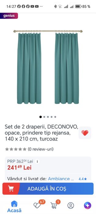 Set 2 draperii Deconovo turquaz noi